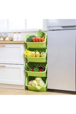 Pazly Bej Dayanıklı Depolama Organizatörü, İstiflenebilir Mutfak Ve Kiler İçin Meyve-sebze Sepeti Bej