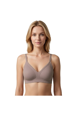 Cottonill Seamless Bra - Velour Kahverengi Lazer Kesim Balensiz Üçgen Form Dikişsiz Kadın Sütyen