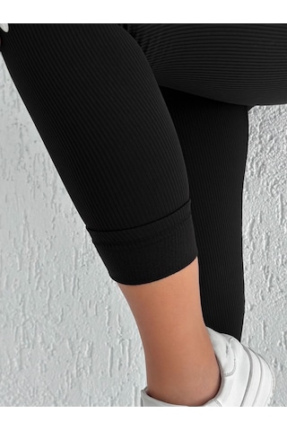 Kadın Içi Polarlı Fitilli Yüksek Bel Toparlayıcı Tayt Siyah