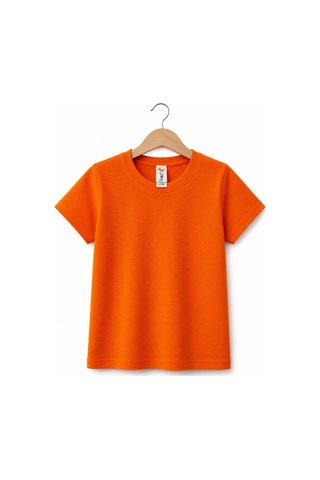 H&c Coolboy Çocuk %100 Pamuklu Bisiklet Yaka Baskısız Pike Kumaş Basic Tişört Turuncu