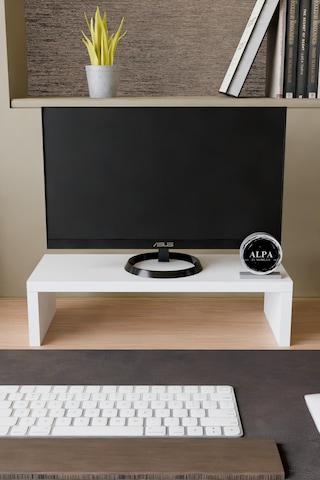 Ergonomik Masaüstü Monitör Yükseltici Ve Klavye Saklama Standı - Masa Üstü Düzenleyici Raf 45x20x11 Cm Beyaz
