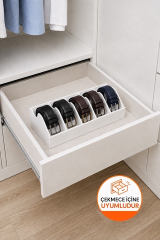 10 Bölmeli Kemer Organizer, Çorap, Kravat, Takı, Makyaj, Çekmece, Dolap İçi Depolama beyaz
