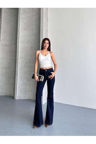 Zdn Jeans Yüksek Bel İspanyol Paça Lacivert Jean