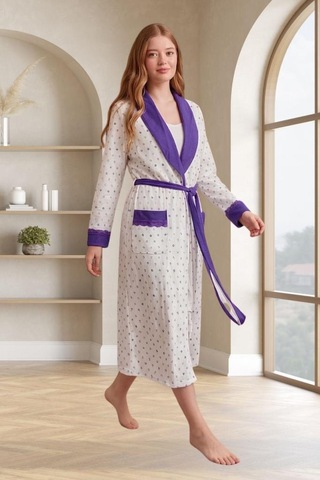 Mecit Pijama Mecit 6358 Mor Kadın Uzun Sabahlıklı Pijama Takımı