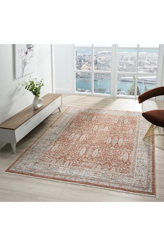Mariesse Home Vintage Eskitme Desenli Makine Dokuma Salon Oturma Odası Halısı 10207 Terra