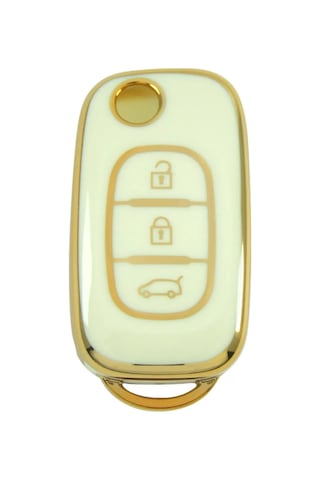 Renault Uyumlu Megane 3 Fluence 3 Buton I Nano Anahtar Kılıfı Beyaz Gold Altın Renk 1.ci Kalite