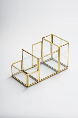 Kalemlik Cam Organizer Pirinç & Gold