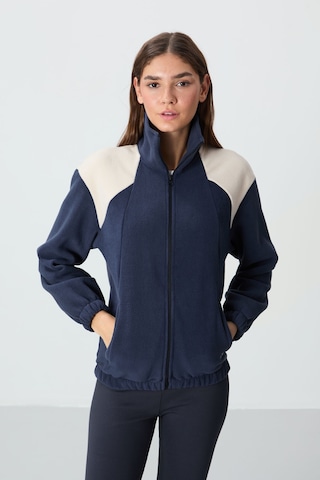 Tommy Life Lacivert Kalın Yumuşak Dokulu Dik Yaka Oversize Nakışlı Polar Kadın Sweatshirt - 97293 Lacivert