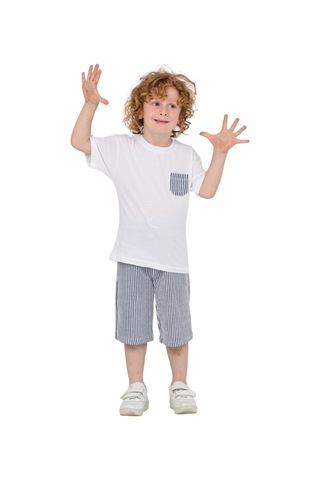Erdem Kıds Erkek Çocuk Basic T-shirt Şort Çizgili Kaprili Yazlık 2'li Takım Lacivert Lacivert