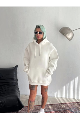 Etiler Collection Kapşonlu Üç İplik Penye Basic Sweatshirt - Beyaz