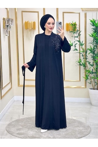 Nazzain El İşlemeli Abaya Takım Çok Renkli