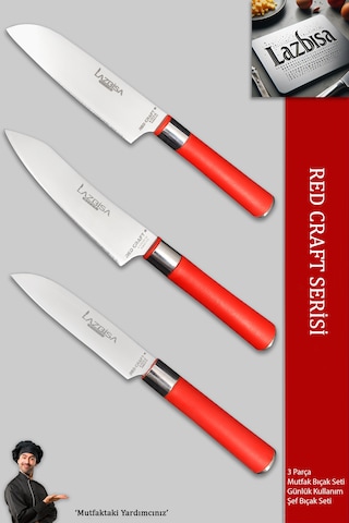 Red Craft Serisi Mutfak Bıçak Seti Et Sebze Şef Bıçağı Mtf-8476 Kırmızı