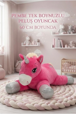 Boynuzlu Fuşya At 60 Cm Sevimli Konforlu: Peluş Uyku Yastığı Ve Sarılma Arkadaşı Dekoratif Oyuncak