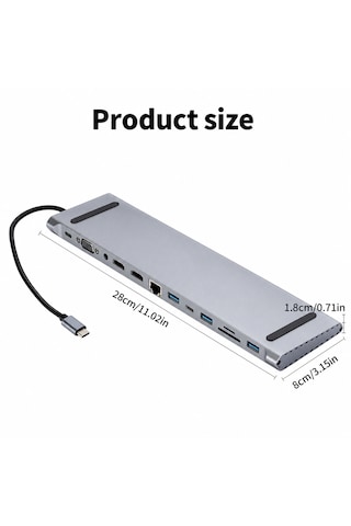 12 İn 1 Çoklayıcı Usb Type C Hub 3.0 Adaptör 4k Hdmı Uyumlu Rj45 Sd/tf Vga Hdmı Pd Macbook