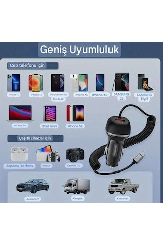 Sundaree 51w Yaylı Şarj Kablolu 2 Girişli Type-c Ve Usb Hızlı