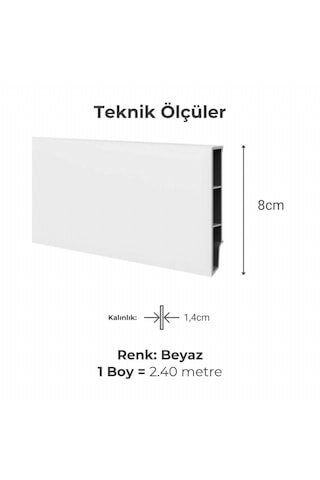 Sempla Suya Dayanıklı Pvc Süpürgelik 8 Cm - Beyaz - Smp701 - 2.40 M