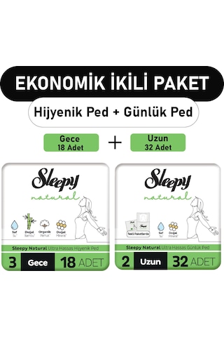 Sleepy Natural Ultra Ped Gece 18'li + Uzun Günlük Ped 32'li