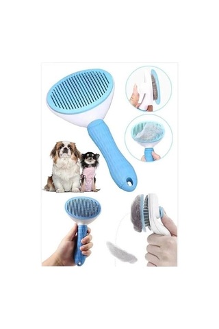 Vetinova Metal Uçlu Otomatik Kedi Köpek Tarağı - Mavi