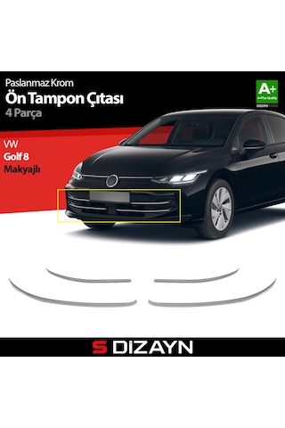 S-dizayn Vw Golf 8.5 Makyajlı Hb Krom Ön Tampon Çıtası 4 Prç. 2024 Üzeri A+ Kalite