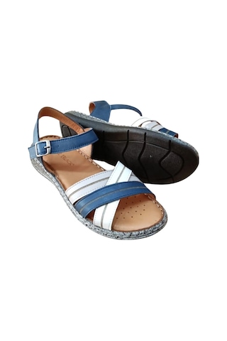 Castle Black 22382 Kadın Hakiki Deri Comfort Sandalet Lacivert Siyah
