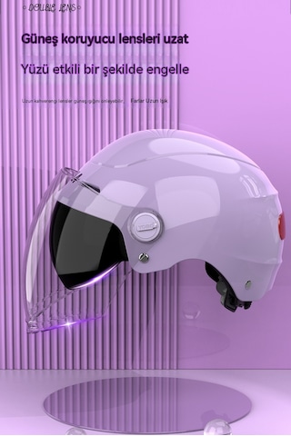 Yy SQ668 Kulak Muhafızları Çift Ayna Kuyruk Işık Açık Motosiklet Kaskı Siyah