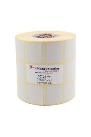 Eko Termal Etiket, 30mm X 25mm 3000 Adetli 3lü Yan Yana Sarılmış Rulolar 40mm Kuka Çapında Direk Termal Transfer E 1