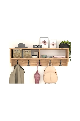 Bofigo Portmanto Duvar Askılığı Elbise Askılığı Raflı Duvar Askıl Çam