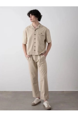 Erkek Çocuk Oversize Gömlek Pantolon Takım-15540 Bej