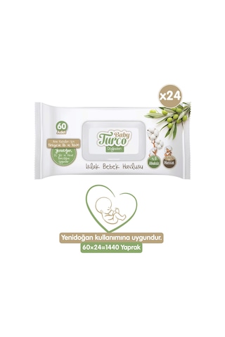 Baby Turco Doğadan Yenidoğan Islak Bebek Havlusu 24 X 60 Yaprak