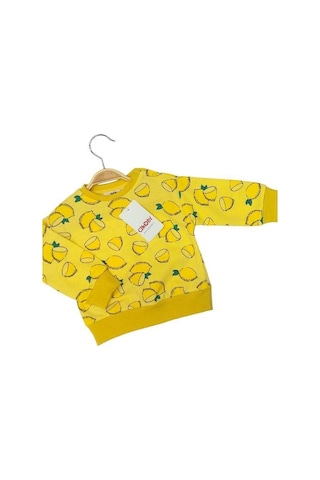 Çikoby Kız Bebek Limon Desenli Pamuklu Sweatshirt-13603 Sarı