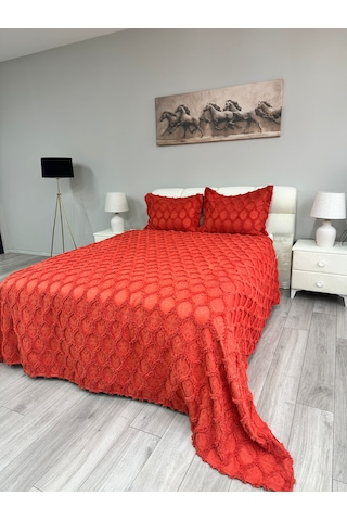 Petek Model Çift Kişilik Yatak Örtüsü Kiremit