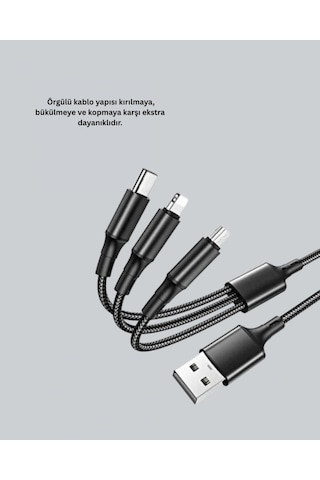 Evrensel 3 Başlıklı Şarj Kablosu Apple iPhone Huawei Samsung Uyumlu İçin,