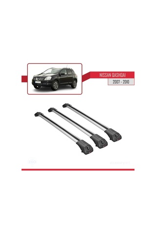 Nissan Qashqai 2007-2010 Arası İle Uyumlu Ace-1 Ara Atkı Tavan Barı Gri 3 Adet Bar