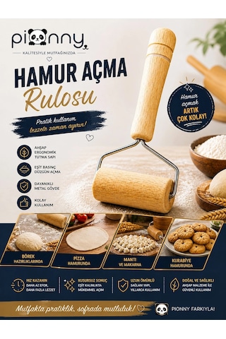 Pionny Tek Elle Kullanılan Kurabiye Mantı Şeker Oyun Süs Hamuru Hamur Pasta Kek Süsleme Merdanesi Çok Renkli