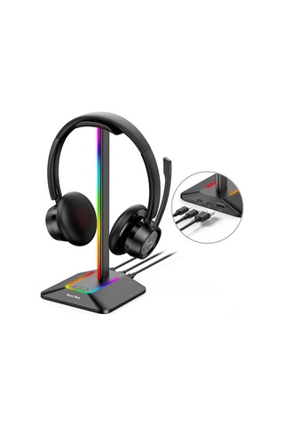 Mufunye New Bee Z8 Rgb Işıklı Kulaklık Stantı, Dikişsiz Taban Ve 2 Usb Portu, Siyah Alüminyum-abs Malzeme