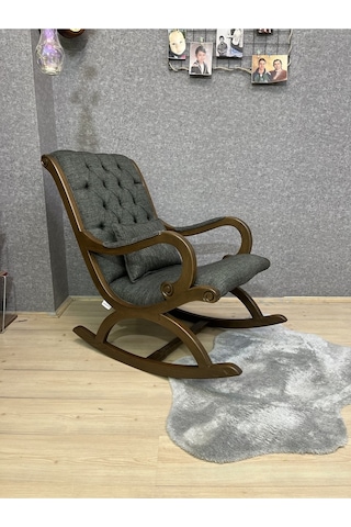 Asedia Rustik Ceviz Nefti Yeşil Döşemeli Sallanan Sandalye