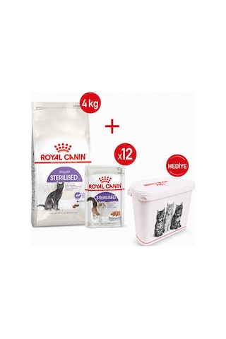 Sterilised37 - Kuru Kedi Maması 4 Kg + Yaş Mama 12x85 Gr + Saklama Kabı