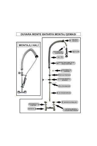 Duvara Monte Bulaşık Duş Spreyi Ünitesi