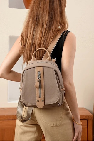 Just Polo Kadın Günlük Kullanıma Uygun Ayarlanabilir Askılı Lüks Sırt Çantası Shopper Bej