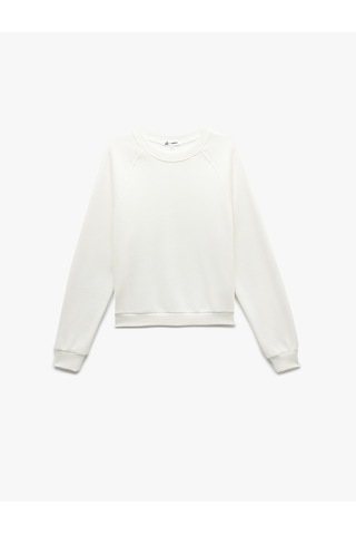 Koton Şardonlu Uzun Kollu Bisiklet Yaka Basic Oversize Sweatshirt Ekru 6wal10129ık Ekru