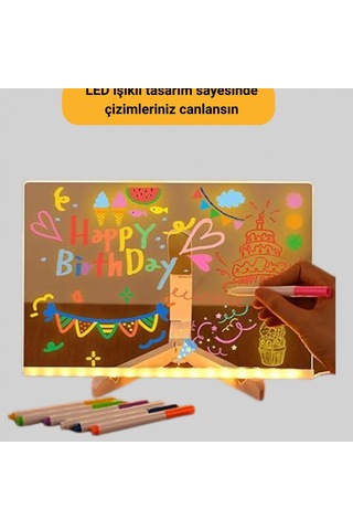 Led Işıklı Akrilik Yazı Tahtası 7 Renkli Kalem Setli Usb Bağlantılı