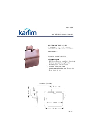 Karlim Ml.ab 37088-k Milet Serisi Kapaklı Tuvalet Kağıtlık 12 Cm Antik Bakır Kaplama Bakır