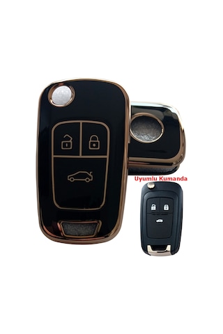 Opel Astra J Insignia Chevrolet Cruze Uyumlu Nano Kumanda Anahtar Kılıfı Oto Anahtarlık Siyah - Gold