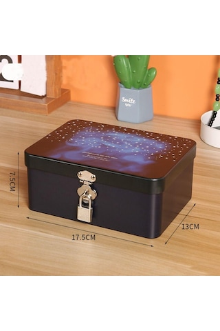 Kilit Anahtarlı Büyük Kapasiteli Teneke Kutu Metal Kutu Yüksek Kaliteli Masaüstü Saklama Kutusu Diğer