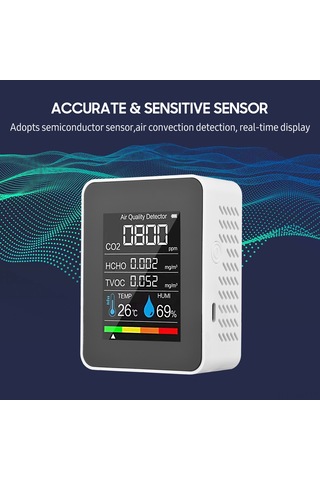 Symbee Co2, Hcho, Tvoc, Sıcaklık Ve Nem Tespit Cihazı - Lcd Renkli Ekranlı Yarıiletken Sensörlü Hava Kalitesi Monitörü Batarya Dahil