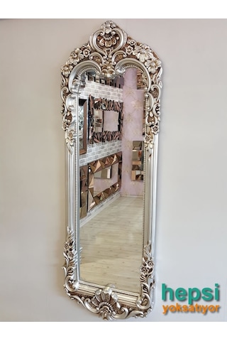 Klasik Model Gümüş Renk Varaklı Boy Aynası Gümüş