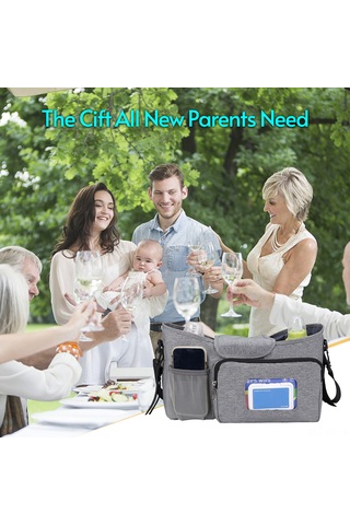 Kangvka Anne Bebek Dışarı Çıkış Çantası - Tek Omuzlu Mami Çantası, Isı Saklama Bardaklık Ve Islak Mendil Çekme Özelliği, Stroller Organizer, Gri Renk Gri