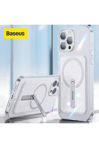 Baseus Apple iPhone Uyumlu 13 Pro Max 6.7 Manyetik Magsafe Standlı Silikon Kılıf- 5775 Şeffaf