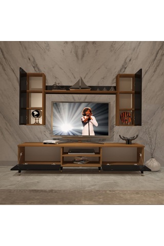Decoraktiv Eko 7 Mdf Dvd Gold Tv Ünitesi Tv Sehpası Ceviz - Siyah
