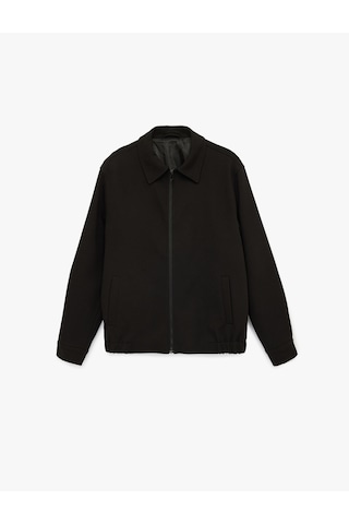 Koton Regular Fit Uzun Kollu Cepli Gömlek Yaka Fermuarlı Bomber Ceket Siyah 6sam20003hk Siyah